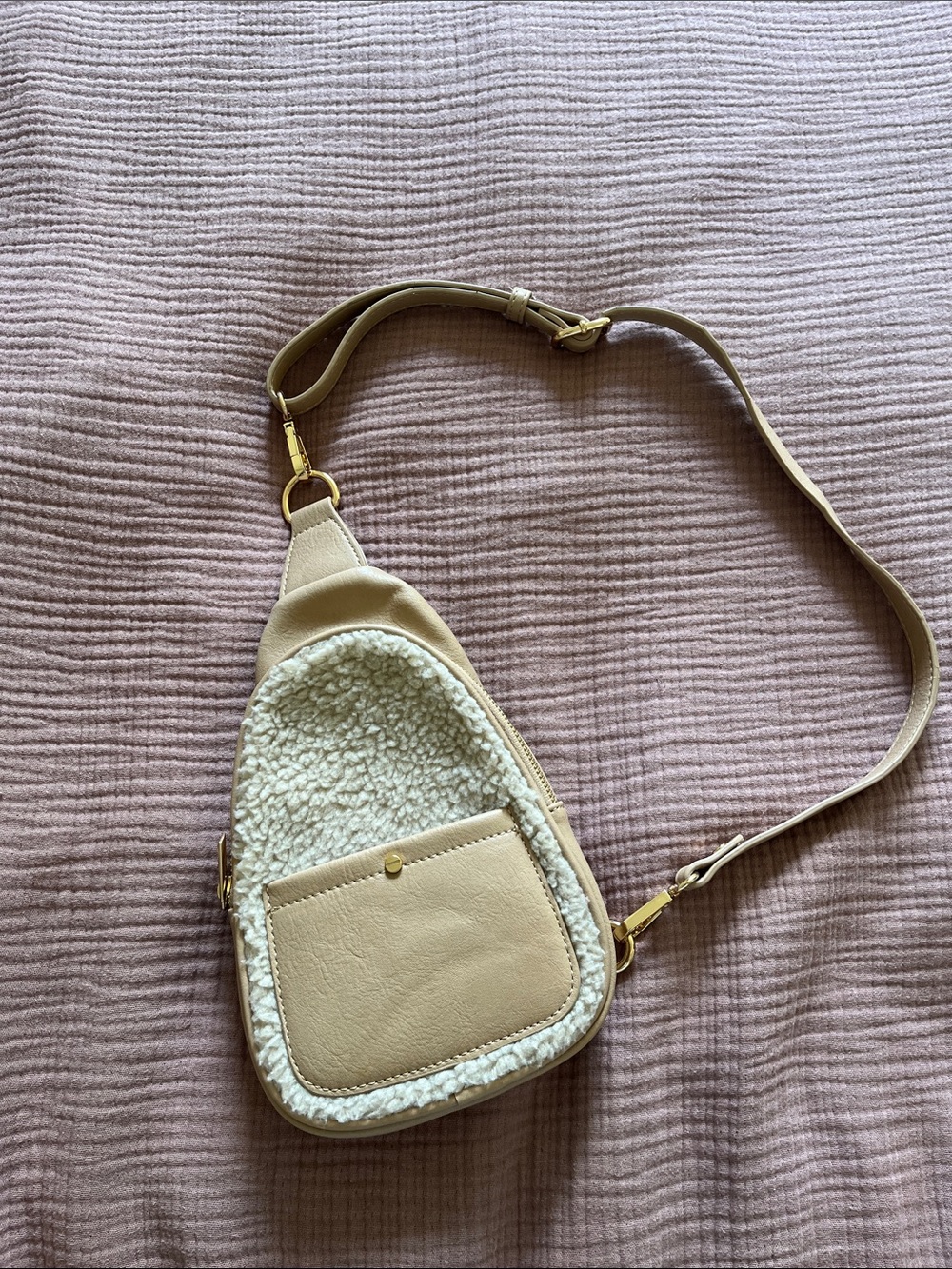 Anthropologie Cream Sherpa Crossbody Sling Bag